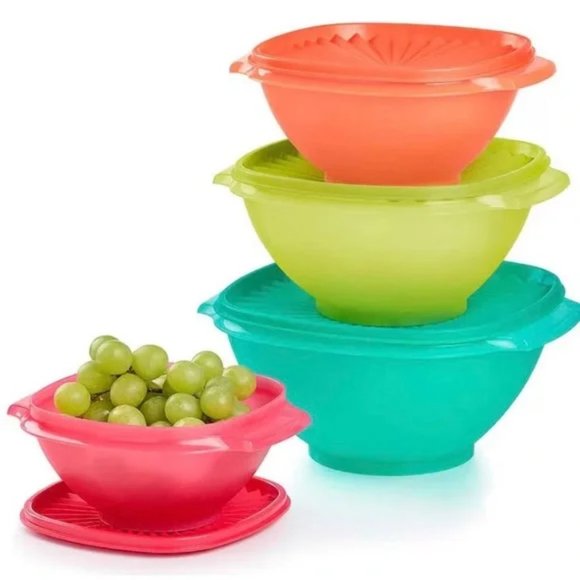 NEW Tupperware Servalier 4-Pc. Bowl Set, multicolor, stacking - Picture 2 of 4